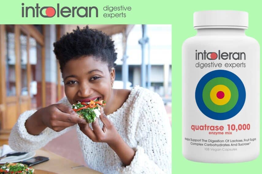 You can eat well with the help of digestive enzyme support. Graphic Dédé Wilson & Intoleran.