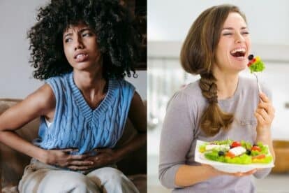 You can eat well on the low FODMAP diet. Woman on left has IBS; woman on right has symptom control.