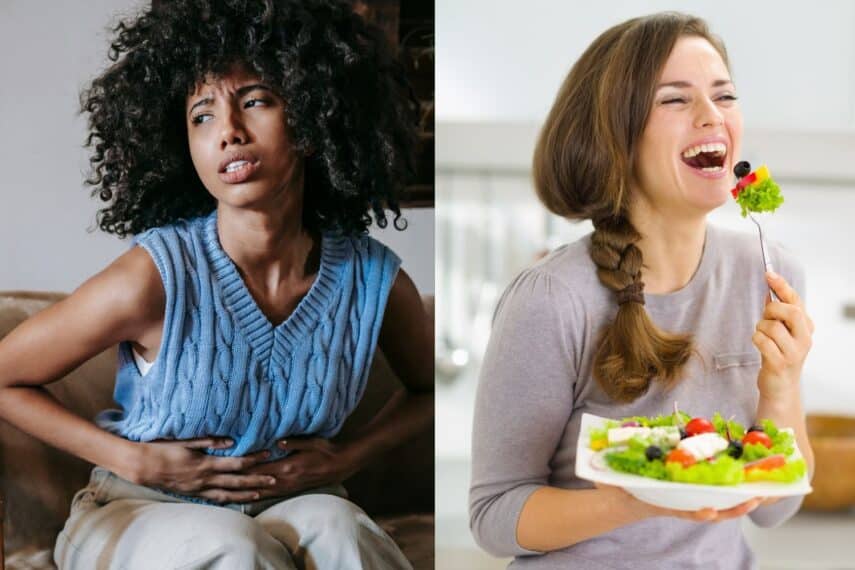 You can eat well on the low FODMAP diet. Woman on left has IBS; woman on right has symptom control.