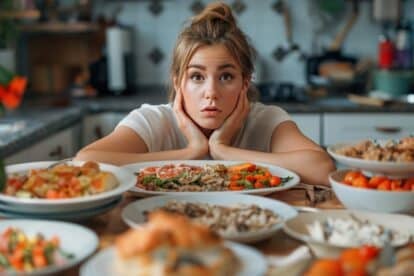 Woman staring at food and wondering. awaywego22 via 123rf