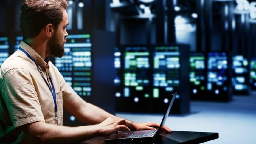 Data Center Engineer Using Laptop