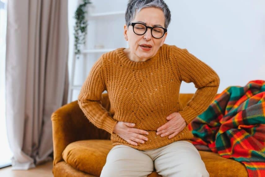 senior with IBS gut stomach pain. hryshchyshen via 123rf