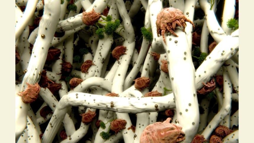 Many dust mites in a pillow