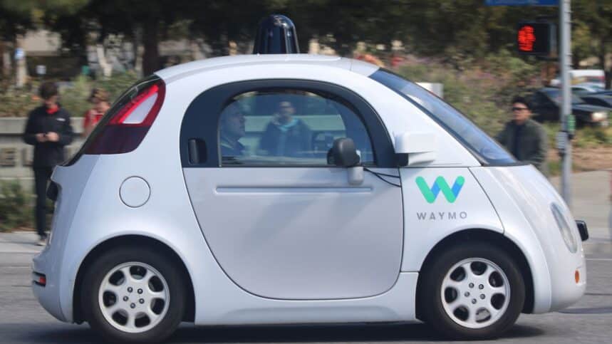 A Waymo self-driving car on the road in Mountain View