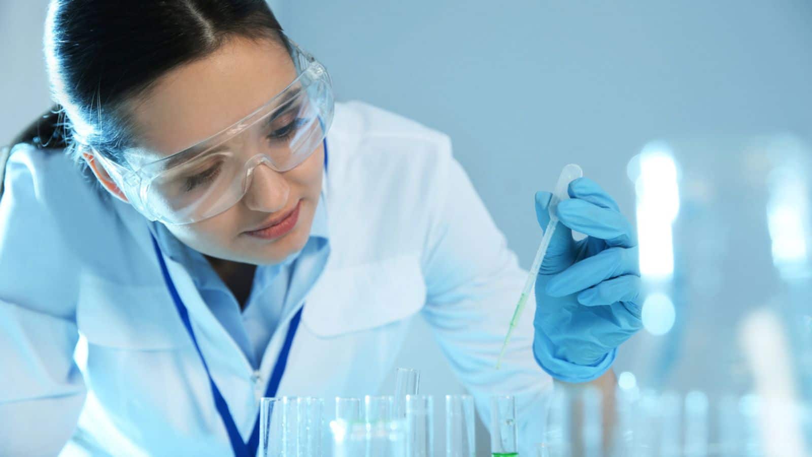 Female scientist working with sample