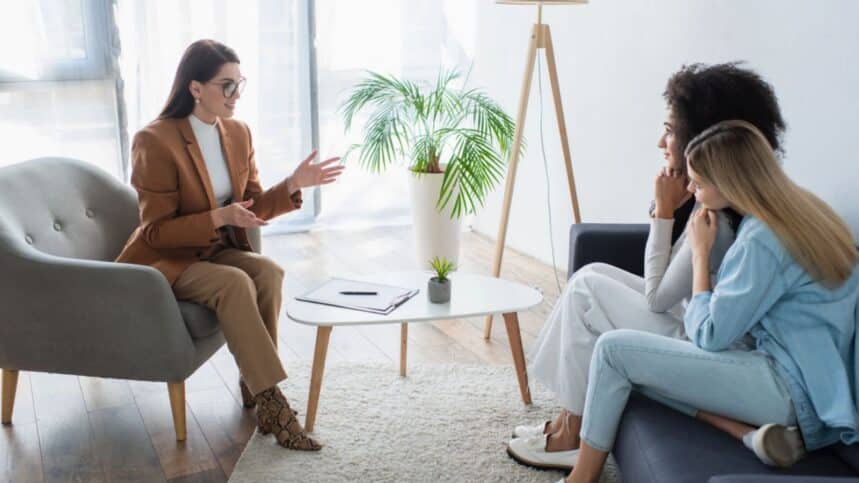 Psychologist talking to couple