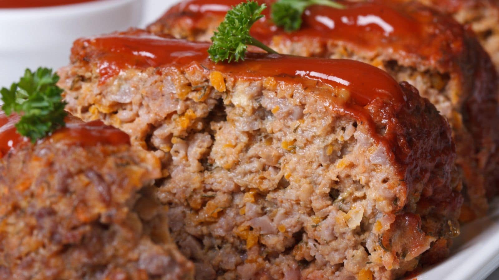 Sliced meatloaf on a plate
