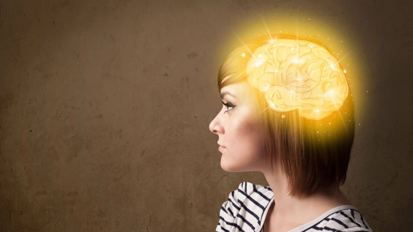 Woman with glowing brain illustration