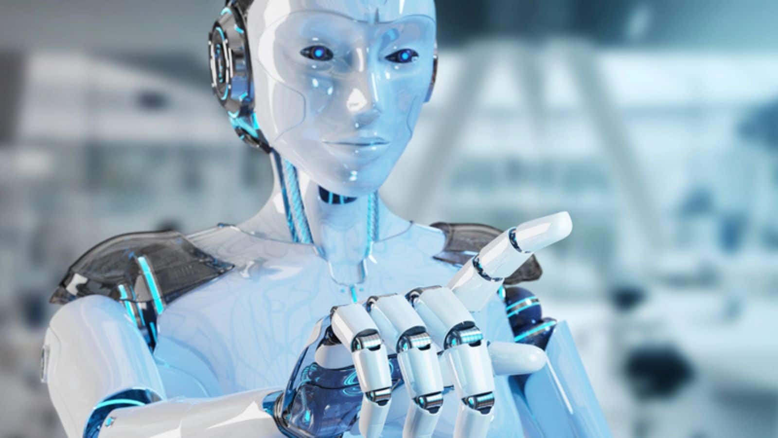 Woman cyborg pointing her finger